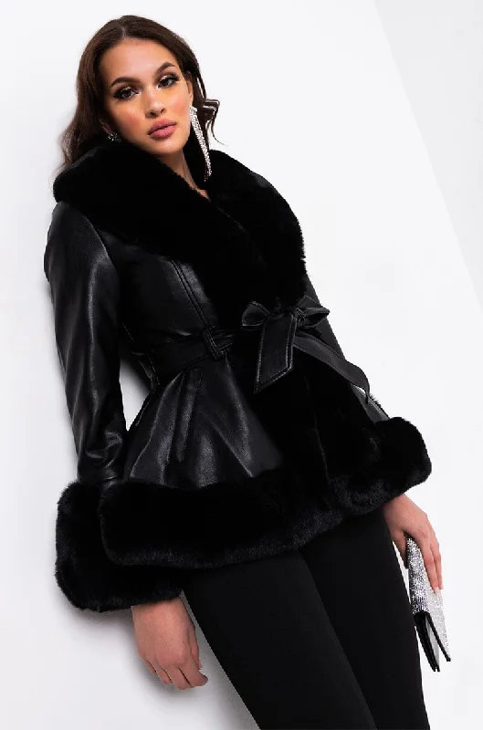 Budget Friendly AZALEA WANG FAUX FUR TRIM PEPLUM MOTO