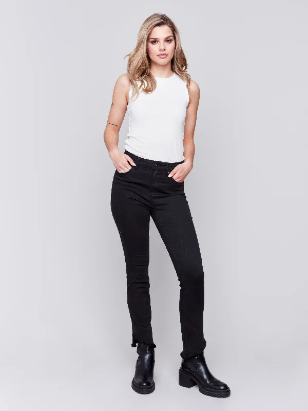 Trend Alert Bootcut Twill Pants With Asymmetrical Hem - Black