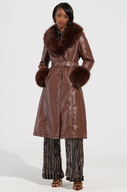 Final Sale KAYA FUR LINED TRENCH IN BROWN