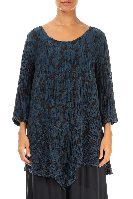 Catch Every Fashion Trend Side Pocket Midnight Blue Circle Silk Linen Tunic