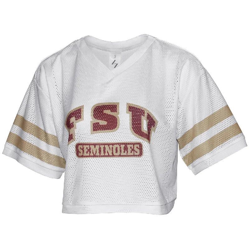 Preppy Style ZooZatz Women's FSU Seminoles V-neck Crop Mesh Jersey - White/Gold