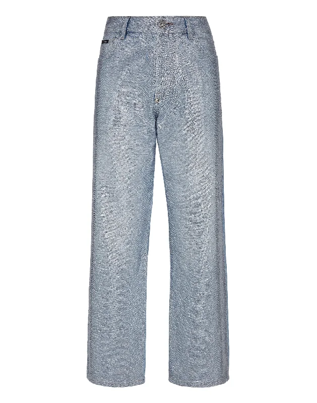 Day To Night Styles Denim Trousers High Rise Fit Full Crystal