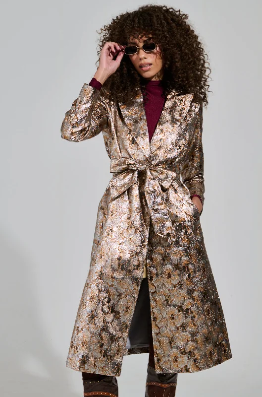 Trendy Threads CITY LIGHTS BROCADE TRENCH