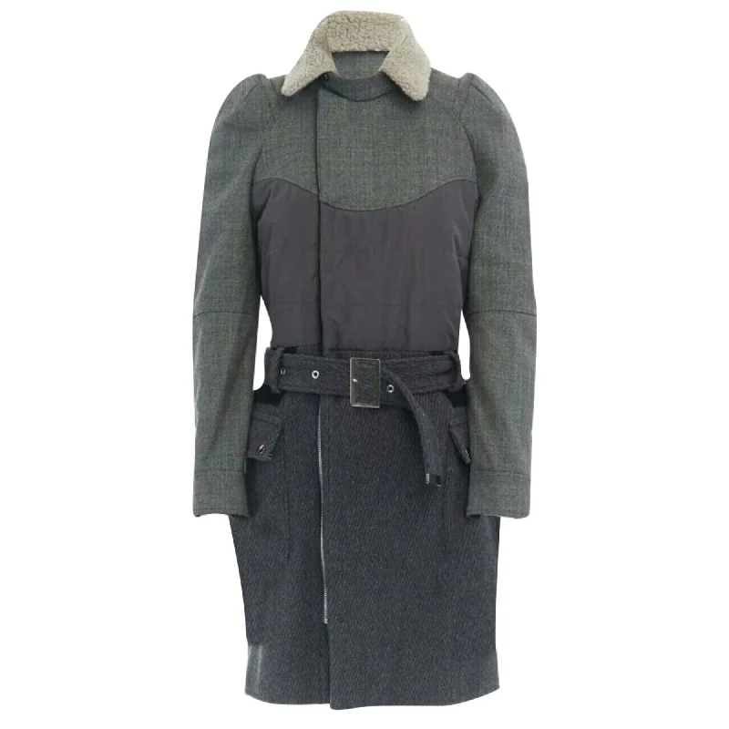 Seasonal Style Discounts Undercover shearling collar padded cashmere wool belted coat