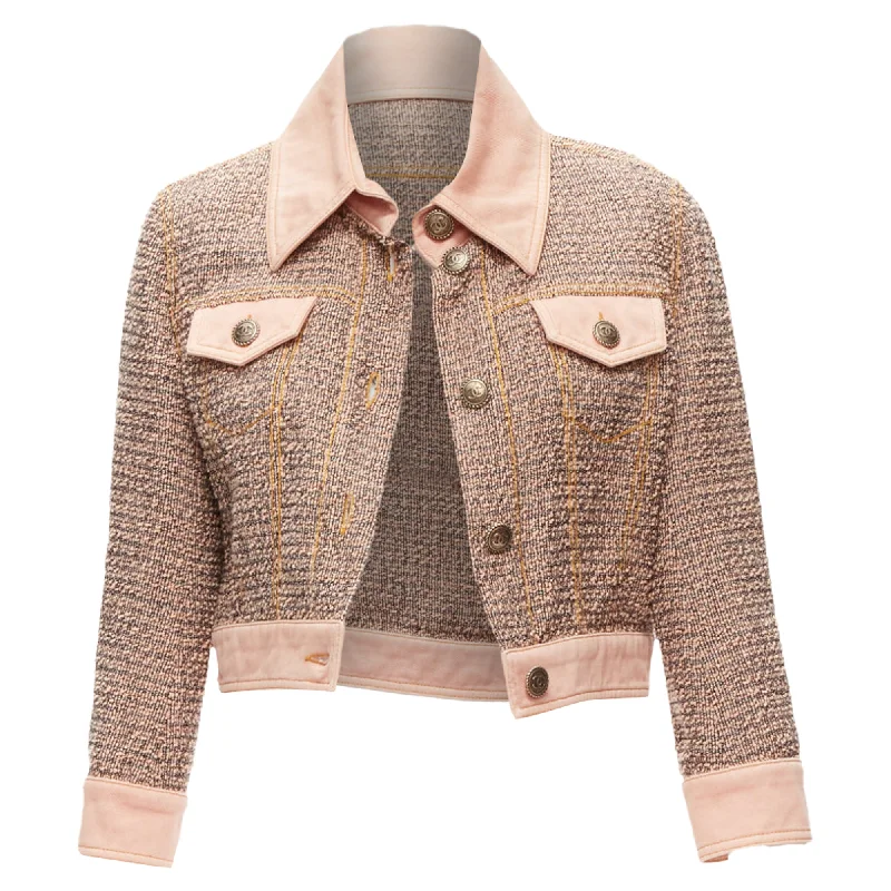 Odd Size Clearance Sale Chanel denim trim tweed button cropped jacket