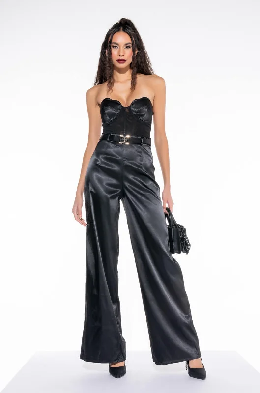 Low Price Special THE ONE AND ONLY WIDE LEG STRAPLESS JUMPSUIT WITH ATTATCHED BELT BLACK