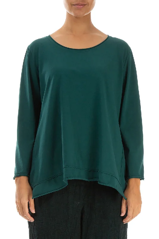 Redefining Women's Style Asymmetric Hem Emerald Cotton Blouse