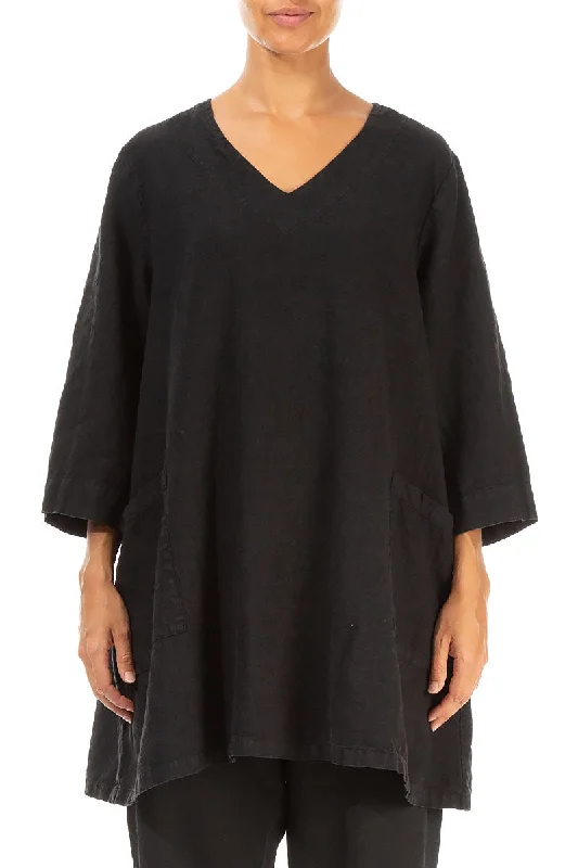 Innovate Your Wardrobe Twin Pockets Black Linen Tunic