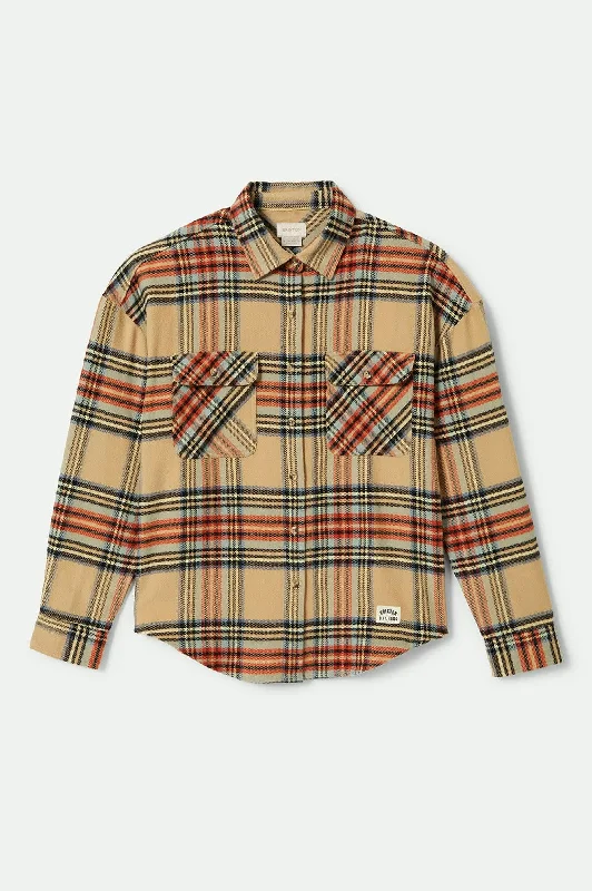 Fashion Forward Femme Bowery Women's Classic L/S Flannel - Sand/Burnt Brick/Black Plaid