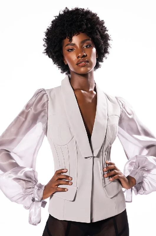 Flash Sales This Week SENTIMENTAL MOOD CHIFFON SLEEVE FITTED BLAZER