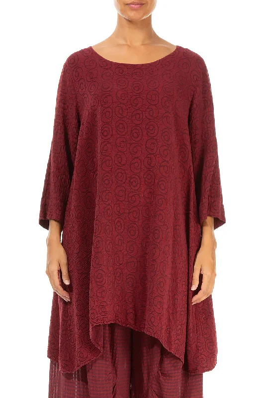 Shop Sales Loose Dark Red Silk Cotton Tunic