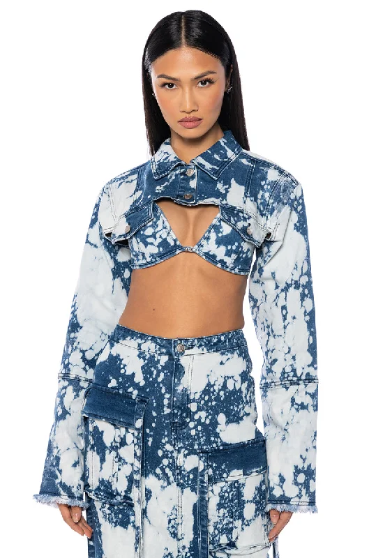 Women's Fashion Clothing HEY NOW ACID WASH ULTRA CROP DENIM BOLERO