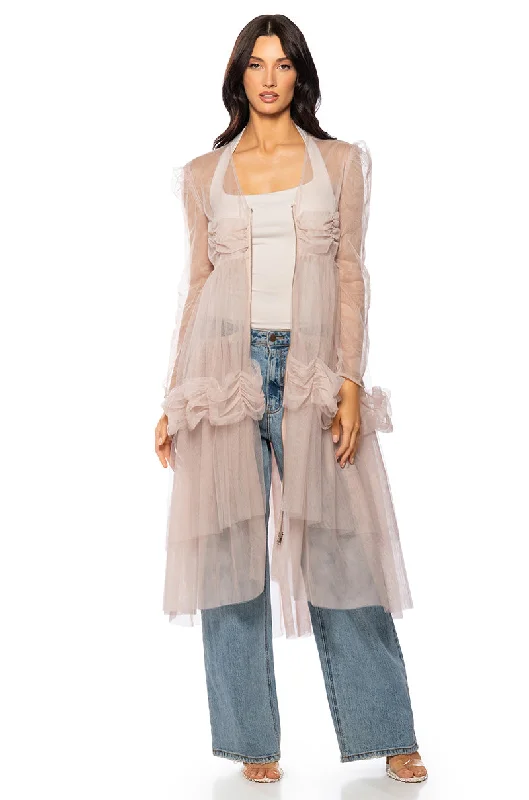 Forward Trendsetter DYNEOVOR MESH RUFFLE MAXI DUSTER