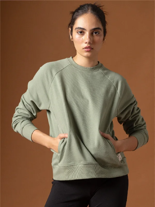 Women Fashion Women's Light Green Organic Cotton Regular Fit Sweatshirt