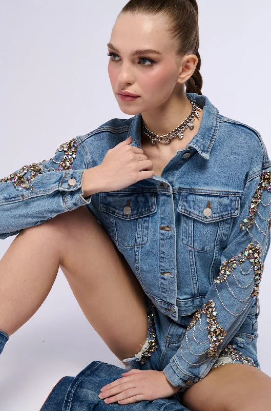 Fashion Forward GLAMOROUS LIFE RHINESTONE JEAN JACKET