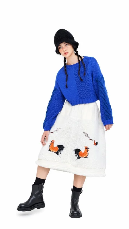 Chic And Edgy Embroidery Sherpa Skirt