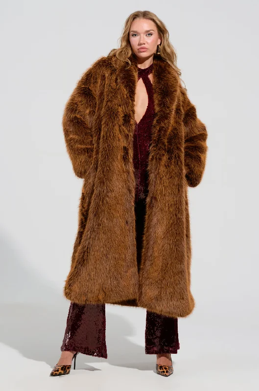 Brand Name Clothing Discount Extravaganza DAYANNE FAUX FUR TRENCH IN BROWN