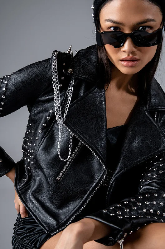 Evening Looks AZALEA WANG SIMPLE CHAIN STUD MOTO JACKET