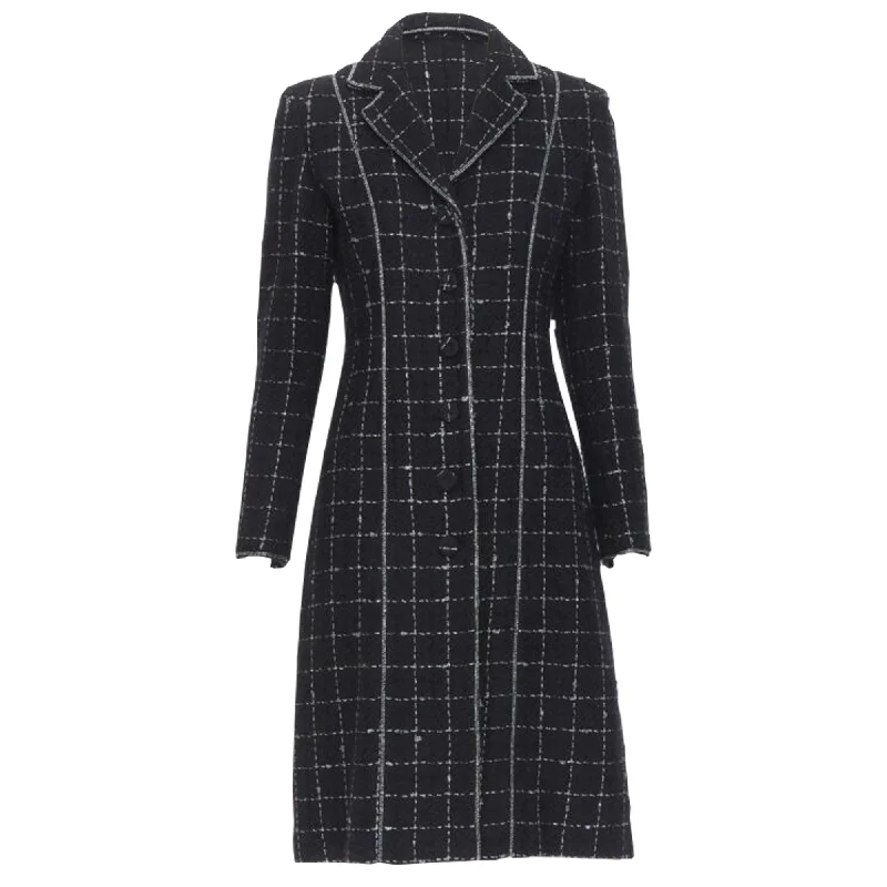 Shop Our Looks Luisa Beccaria silver check glitter tweed embellished long coat