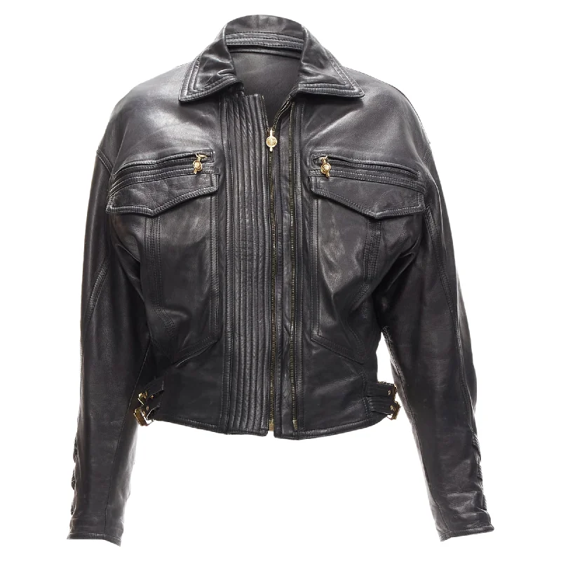 Fashion Forward Gianni Versace S&M leather bondage buckle bomber